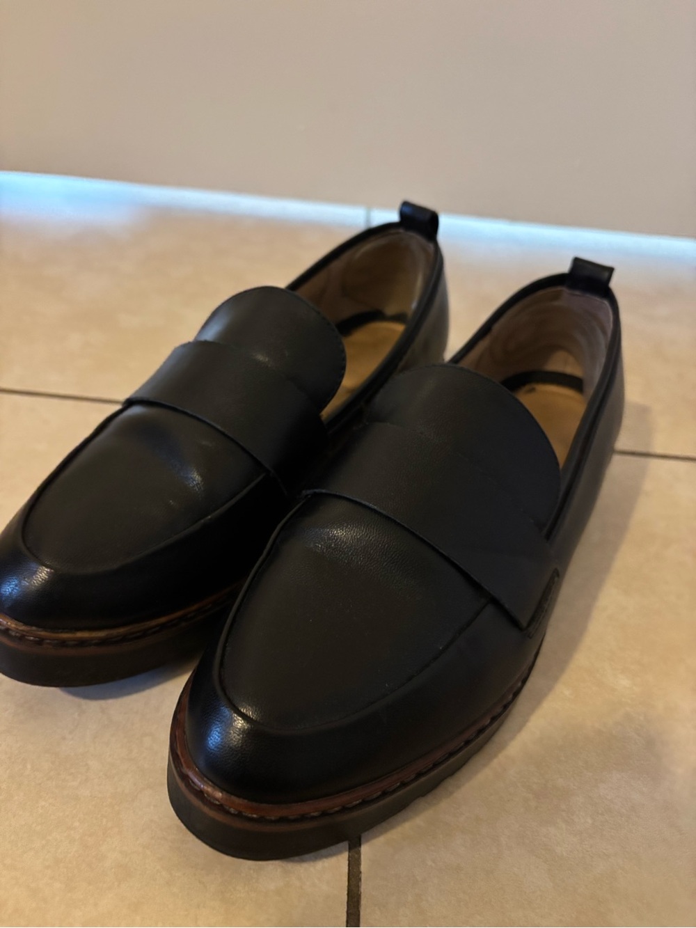 Classic Black Leather Penny Loafers for Women - Slip-On Style